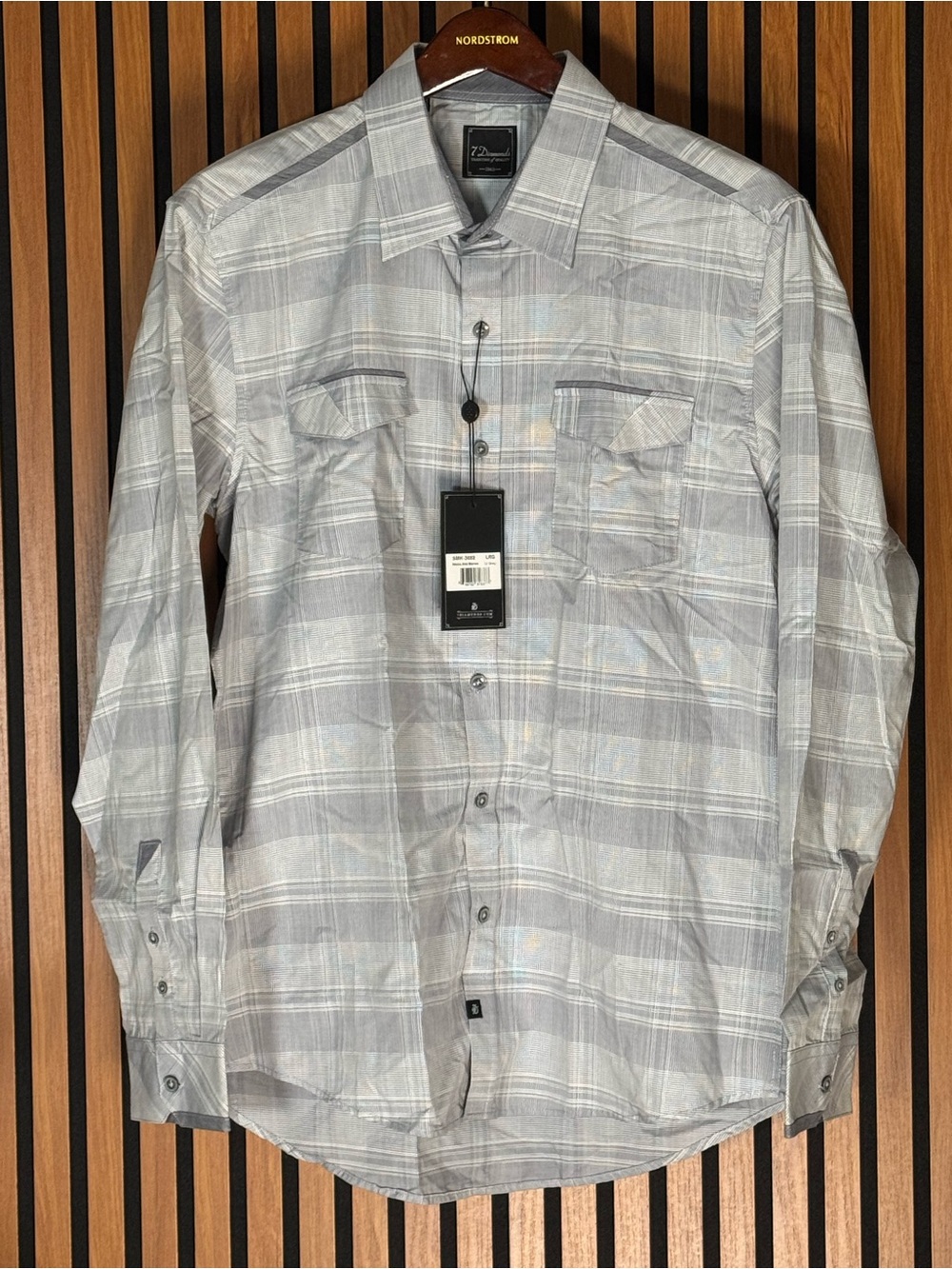 7 Diamonds Men's Plaid Button-Up Shirt NWT Large "Sticks and Stones"